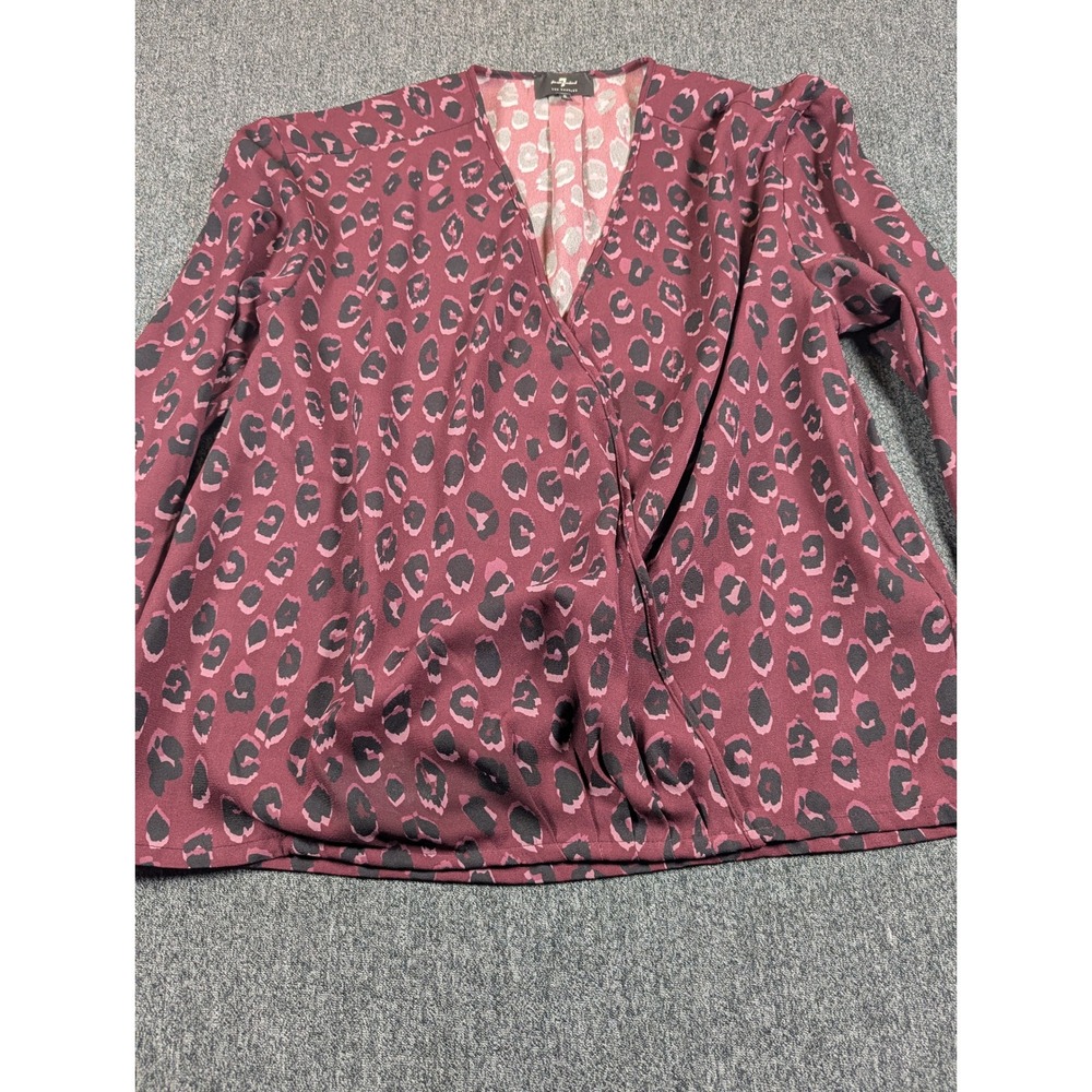 7 For All Mankind Womens Leopard Print Surplice Blouse Burgundy Pink Small‎